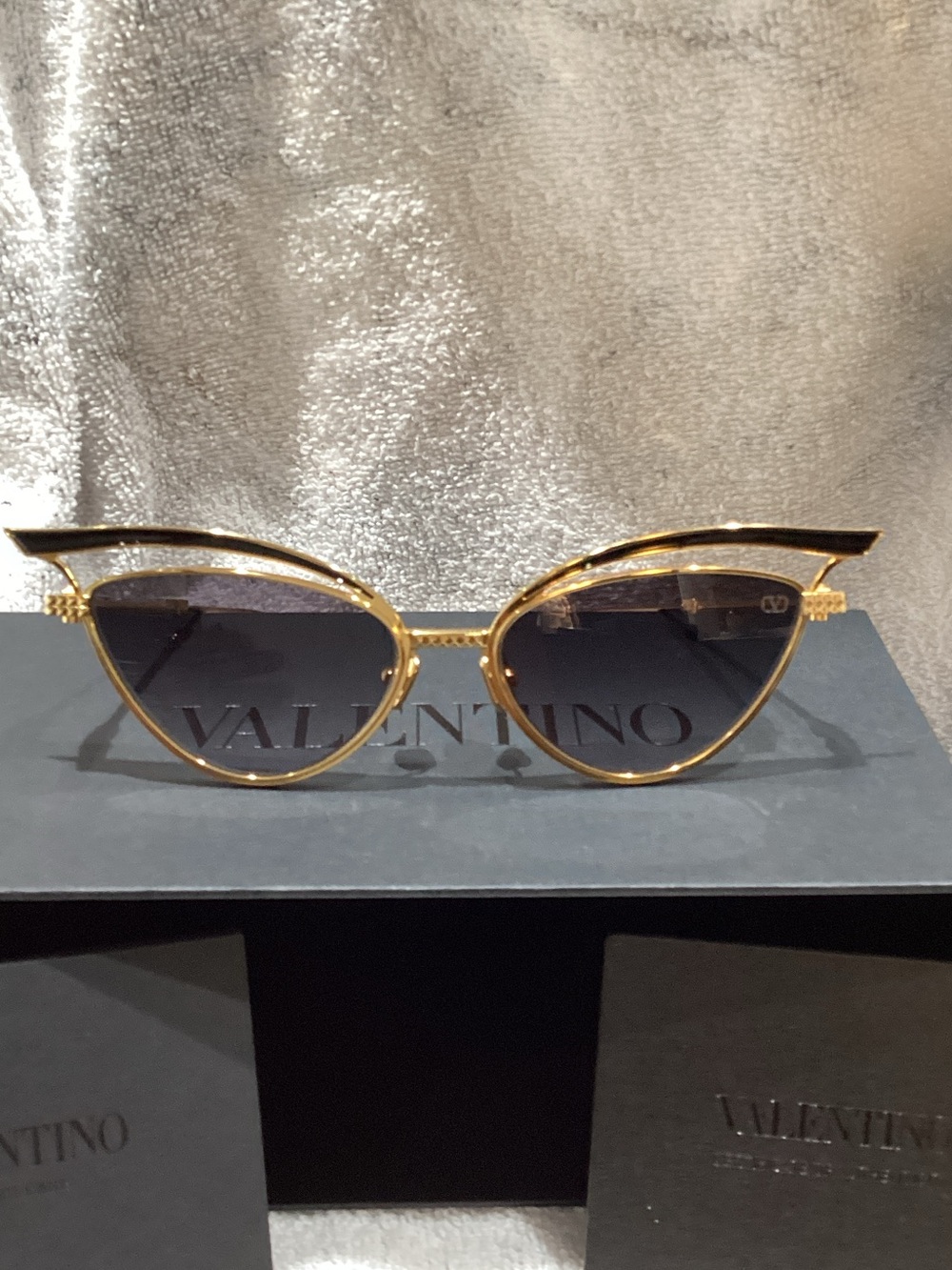 Valentino Gold Frame Sunglasses with Black Lenses